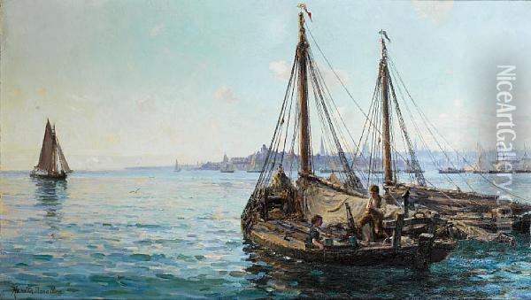 Herring Boats Off Aberdeen Oil Painting - Hamilton Macallum