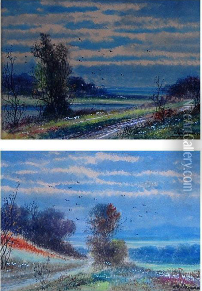 Pair Of Landscape Scenes Oil Painting - Abraham Hulk Jun.