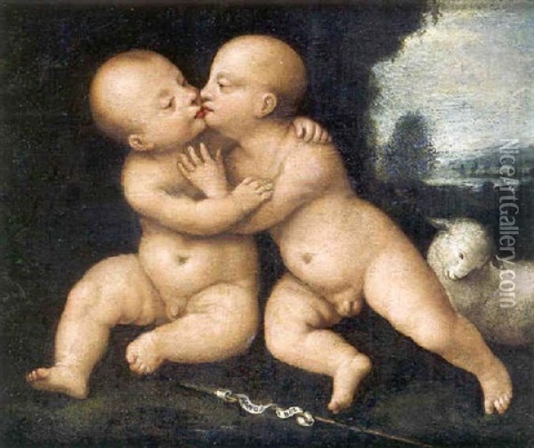 L'enfant Jesus Embrassant Le Petit Saint-jean Oil Painting - Bernaert (Barend) van Orley