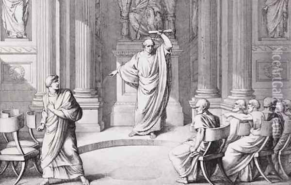 Cicero Denouncing Catiline, engraved by B.Barloccini, 1849 Oil Painting - C.C Perkins