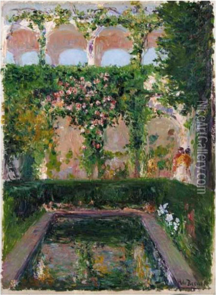 Jardines Del Generalife, Alhambra (gardens Of The Generalife, Alhambra) Oil Painting - Aureliano de Beruete y Moret
