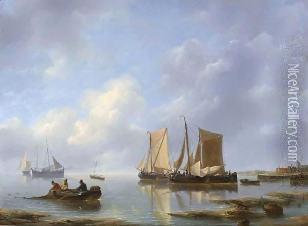 Shipping In An Estuary Oil Painting - Petrus Jan Schotel