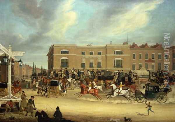 The Elephant and Castle on the Brighton Road, 1826 2 Oil Painting - James Pollard