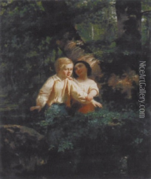 Waldesinneres Mit Zwei Kindern Oil Painting - Rosa Bonheur