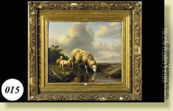 Moutons A La Mare Oil Painting - Eugene Joseph Verboeckhoven
