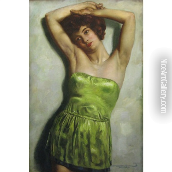 Woman In Green Oil Painting - Hans Hassenteufel