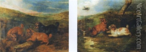 Drei Spaniel Jagen Einen Vogel Oil Painting - Paul Jones