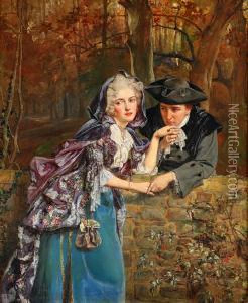 Flirt Oil Painting - Talbot Hughes