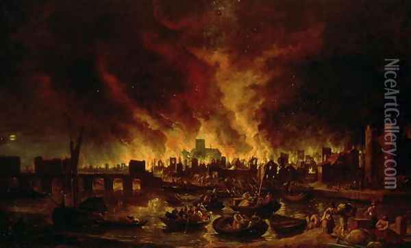 The Great Fire of London in 1666 Oil Painting - Lieve Verschuier
