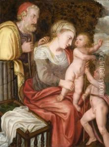 Sainte Famille Et Saint Jean-baptiste Enfant Oil Painting - Frans I Vriendt (Frans Floris)