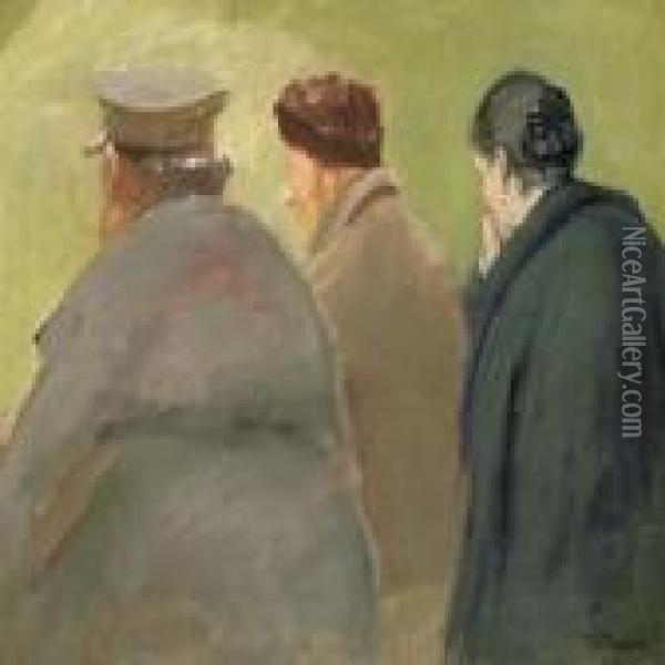 Tre Rygvendte Figurer I Klitterne Oil Painting - Anna Ancher