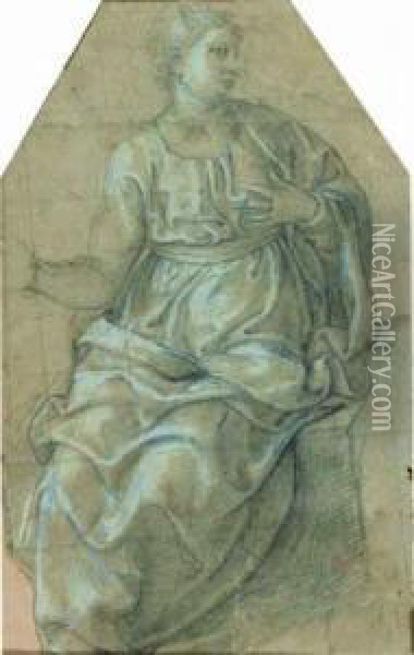 Recto : Femme Assise Regardant Vers La Droite Oil Painting - Girolamo Sicciolante Da Sermoneta