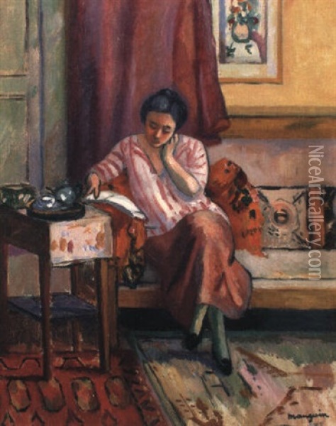 Jeanne A La Jupe Rouge Oil Painting - Henri Charles Manguin