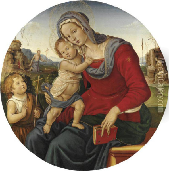 Madonna Col Bambino E San Giovannino, San Gerolamo E San Francesco Oil Painting - Raffaello De'Carli Del Garbo