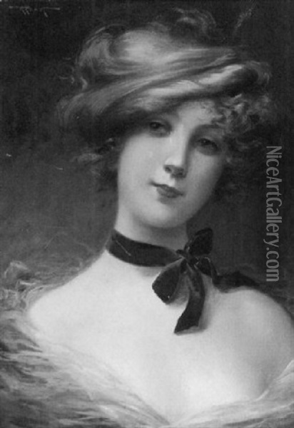 Bust Portrait Of A Titian Haired Woman Oil Painting - Albert Joseph Penot