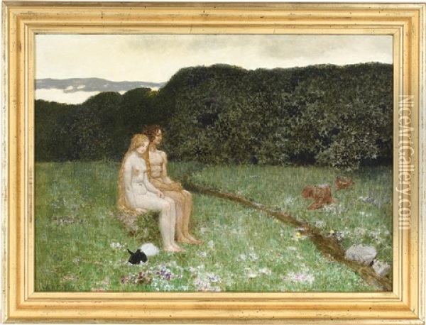 Adam & Eva Oil Painting - Alexander Rothaug