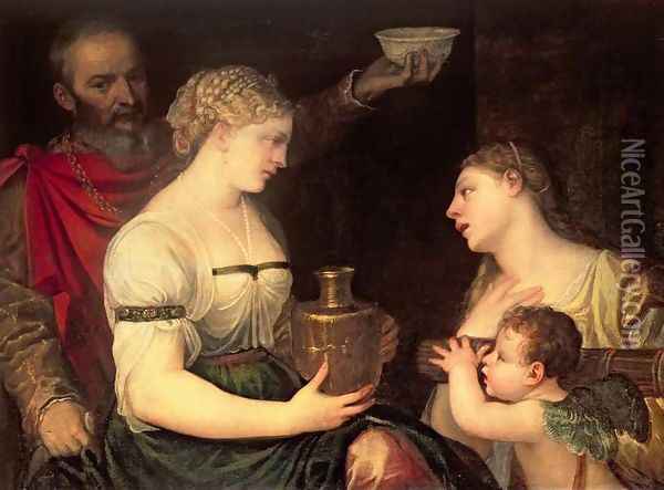Allegory of Married life depicting the Gods Vesta, Hymen, Mars and Venus Oil Painting - (Alessandro) Padovanino (Varotari)