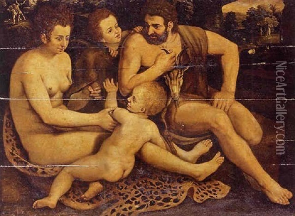Adam And Eve With Cain And Abel Oil Painting - Frans Floris the Elder