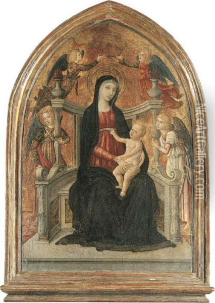 The Madonna And Child Enthroned With Angels Oil Painting - Bartolomeo Di Giovanni
