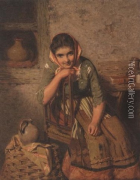 In The Kitchen Oil Painting - Edwin Thomas Roberts