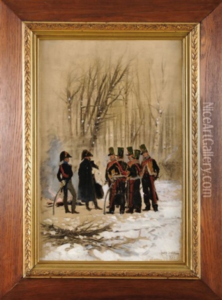 General Et Aide De Camp Entoures De Hussards Du 7e Regiment Oil Painting - Edouard Jean Baptiste Detaille
