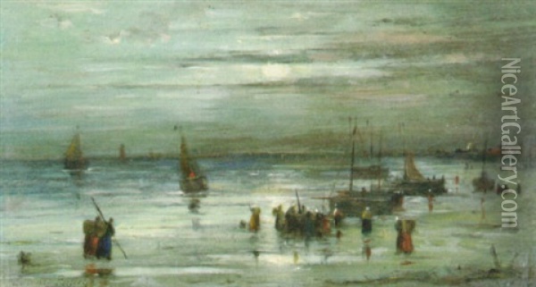 Visserboten Op Het Strand Oil Painting - Edward Antoon Portielje