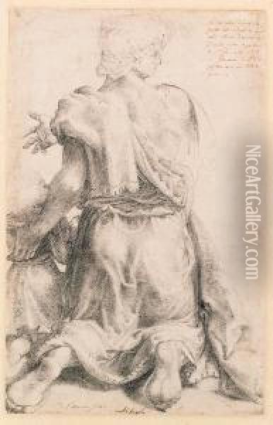 A Kneeling Woman And Child Seen From Behind Oil Painting - Pellegrino Pelegrini Tibaldi Da Bologna