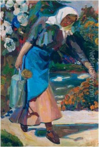 In The Garden Oil Painting - Nicholaos Lytras