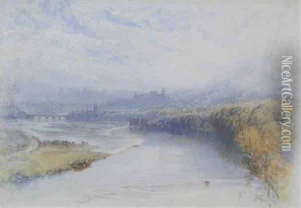 View Down The Lune Towards Lancaster Oil Painting - Myles Birket Foster