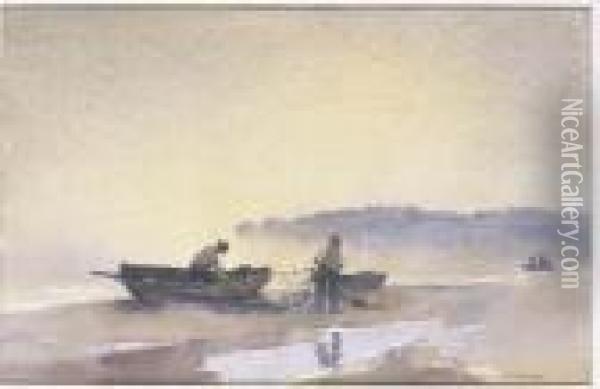 Fishermen Sorting Their Nets Oil Painting - Reginald Ward Sturgess