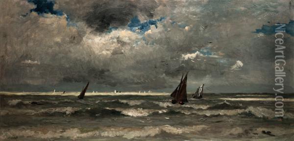 Bateaux Sous Un Ciel D'orage En Normandie Oil Painting - Karl Pierre Daubigny