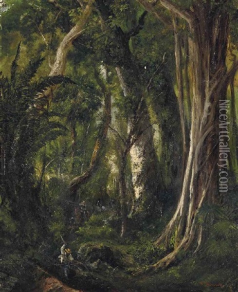 Travellers In A Cuban Forest Oil Painting - Pierre Toussaint Frederic Mialhe