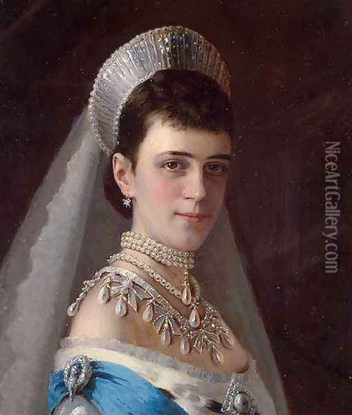 Portrait Of Empress Maria Fyodorovna In A Head Dress Decorated With Pearls Oil Painting - Ivan Nikolaevich Kramskoy