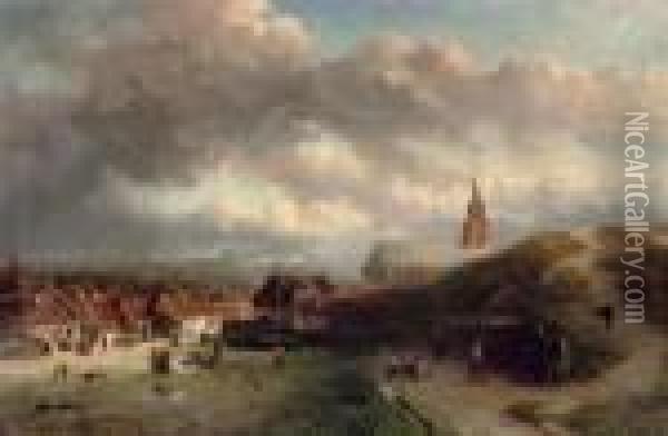 The Village Of Scheveningen Oil Painting - Salomon Leonardus Verveer