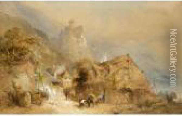 Village By An Alpine Lake Oil Painting - Thomas Miles Richardson