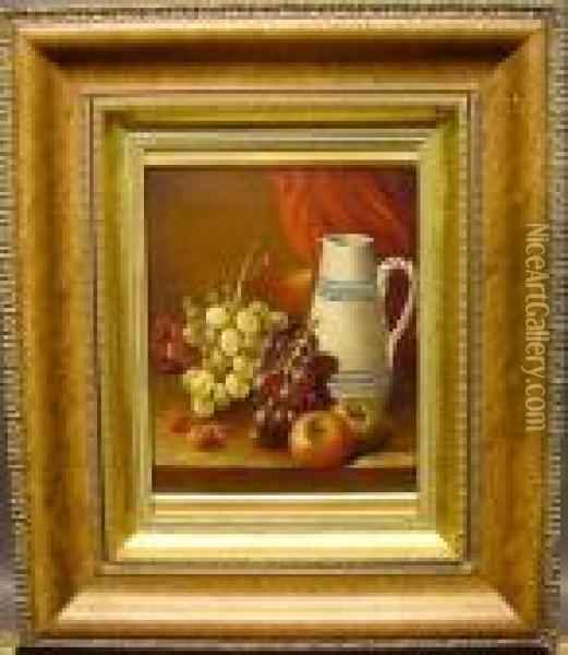 Still Life With Pitcher, Grapes, Apples And Strawberries Oil Painting - Albert F. King