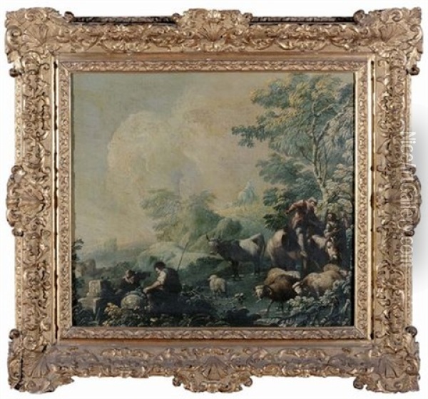 Paesaggi Agresti (pair) Oil Painting - Jean Baptiste Pillement