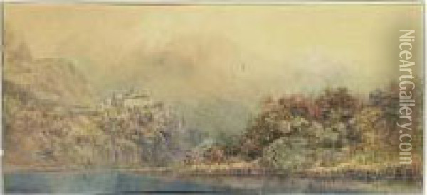 A Castle By A Lake Oil Painting - Arthur Croft