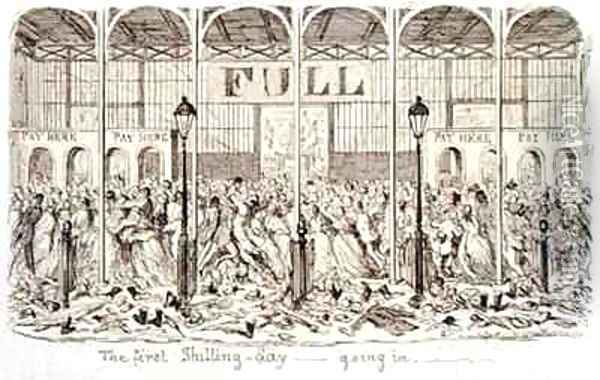 Mayhews Great Exhibition of 1851 The First Shilling Day Going In Oil Painting - George Cruikshank I