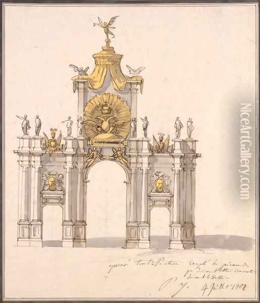 Design of the Decoration for the Triumphal Red Gate in Moscow Oil Painting - Pietro Gonzaga