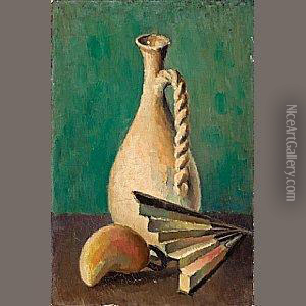 Still Life With Jug, Pear And Fan Oil Painting - Edward Middleton Manigault