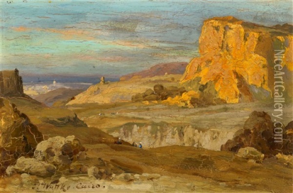 View Of The Mokattam Mountain Near Cairo Oil Painting - Carl Wuttke