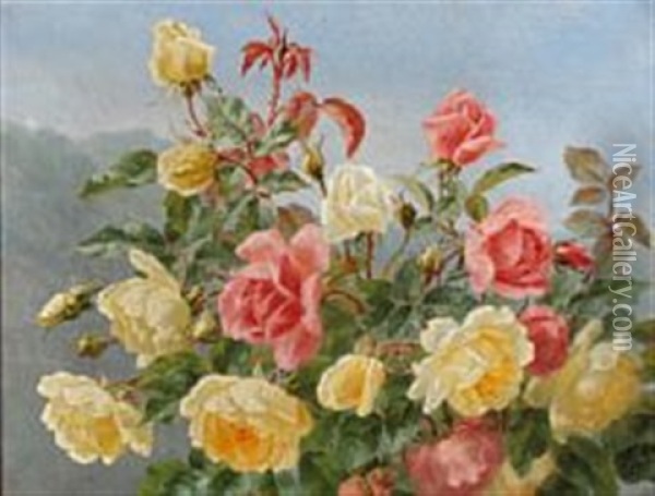 Yellow And Pink Roses Oil Painting - Anthonie Eleonore (Anthonore) Christensen