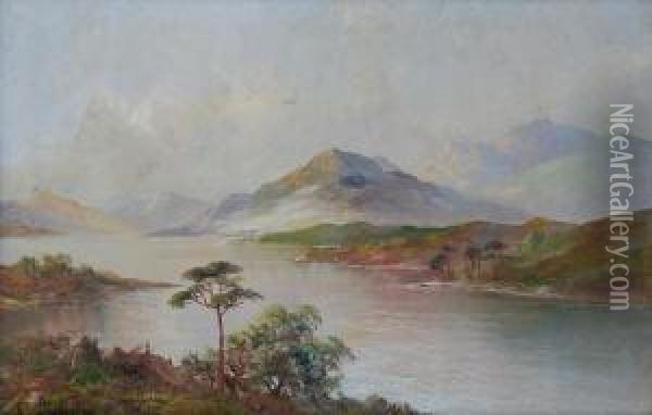 A Highland Loch Landscape Oil Painting - F.E. Jamieson