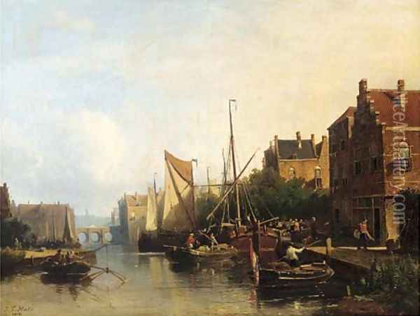 Harbour activities on a summer day Oil Painting - Johannes Frederik Hulk