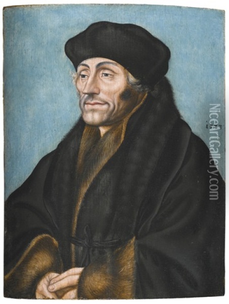 Portrait Of Desiderius Erasmus (1466/9-1536), Half-length In A Black Fur-lined Coat Oil Painting - Lucas Cranach the Elder
