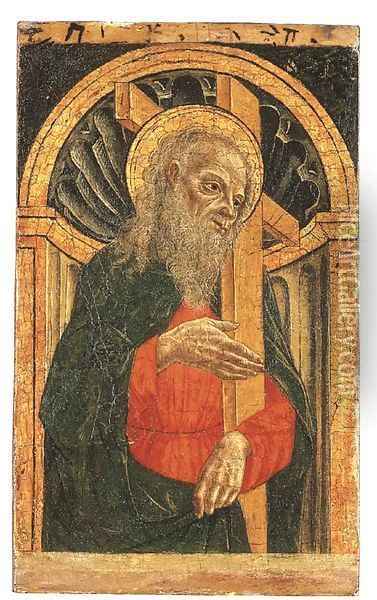 Saint Andrew, in an architectural niche Oil Painting - Master Of The Pala Sforzesca