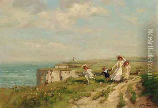 On the Margate Cliffs, near Kingsgate Oil Painting - Harry Mitten Wilson