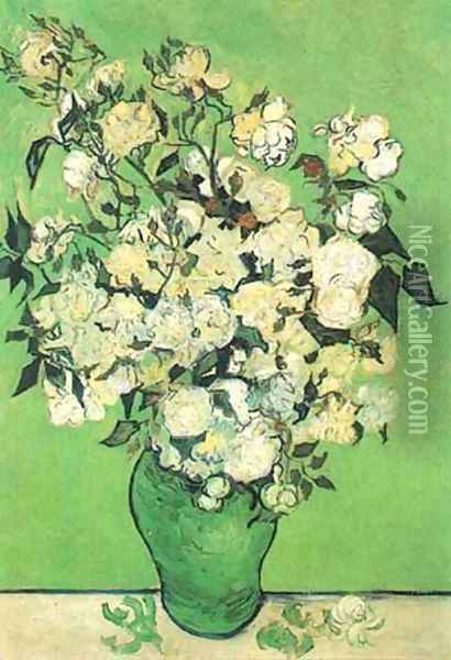 Still Life Pink Roses In A Vase 1890 Oil Painting - Vincent Van Gogh