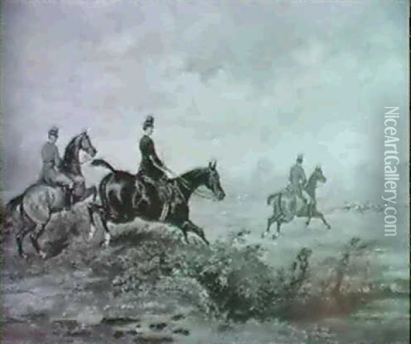Die Fuchsjagd. Oil Painting - Auguste-Henri-Louis De Clermont